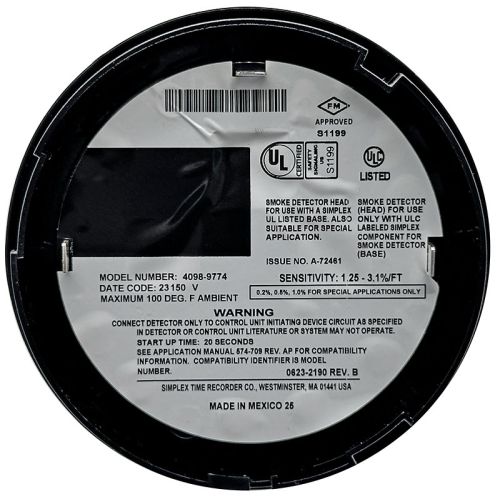 Simplex 4098-9774 TrueAlarm Photoelectric Smoke Sensor (Black)