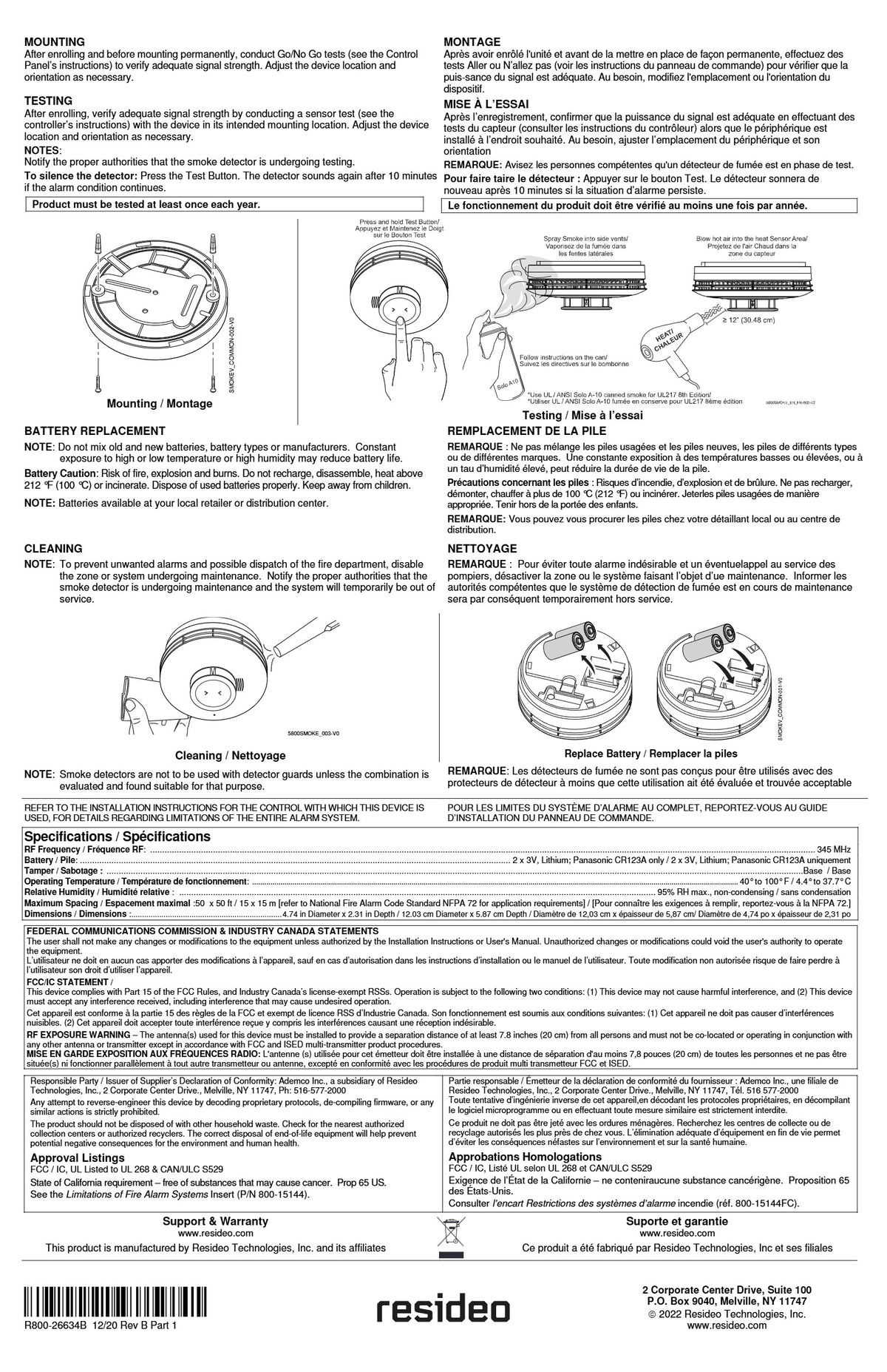 Honeywell 5800SMOKEV, Wireless Smoke Heat Detector,Batte