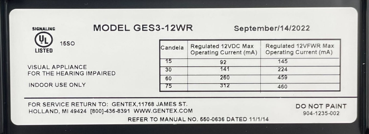 Gentex GES3-12WR - Same Day Shipping (SEALED)