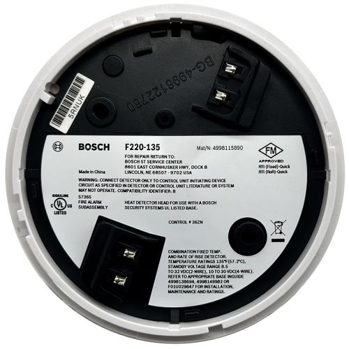 Bosch F220-135 Conventional Fixed Temp (135F) Heat Detector