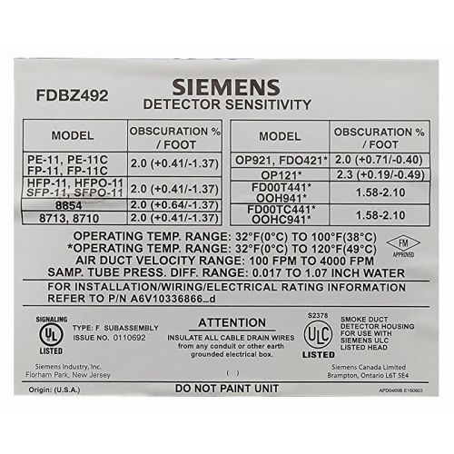 Siemens FDBZ492 2-Wire Duct Housing (No Relay)