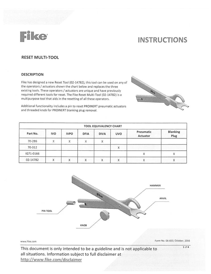Fike 02-14782 Reset Multi-tool