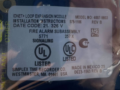 Simplex 4007-9803 Idnet 2 Loop Expansion Module
