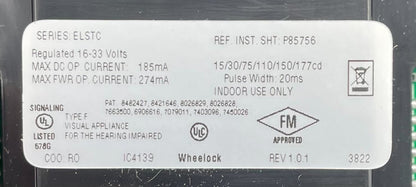 Eaton ELSTWC Wheelock Eluxa LED Strobe, Ceiling, FIRE Lettering, Clear Lens, 24V
