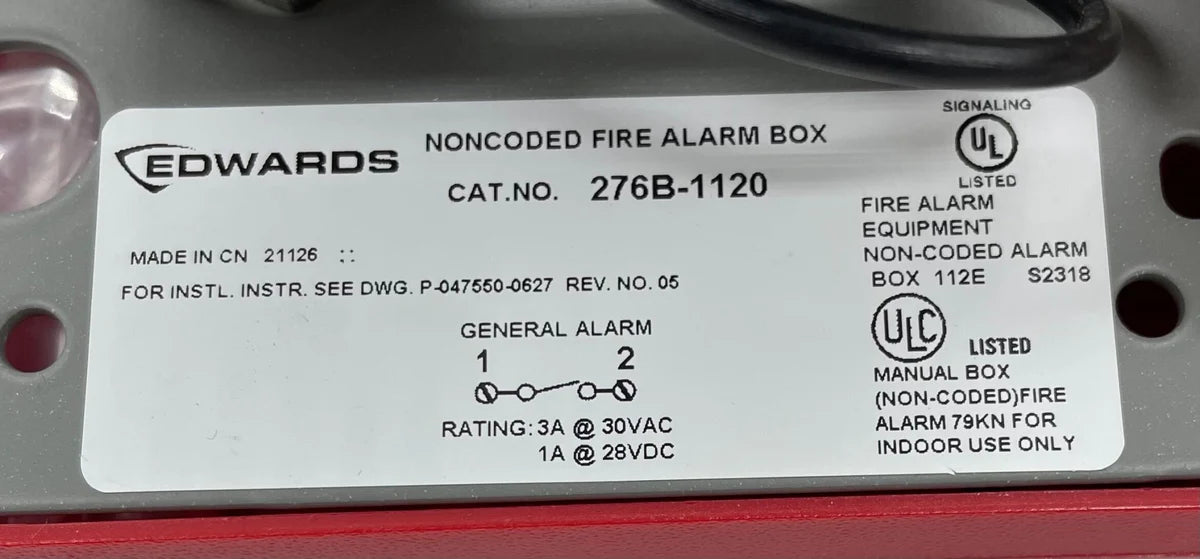 Edwards EST 276B-1120 Fire Alarm Manual Station
