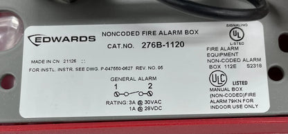 Edwards EST 276B-1120 Fire Alarm Manual Station