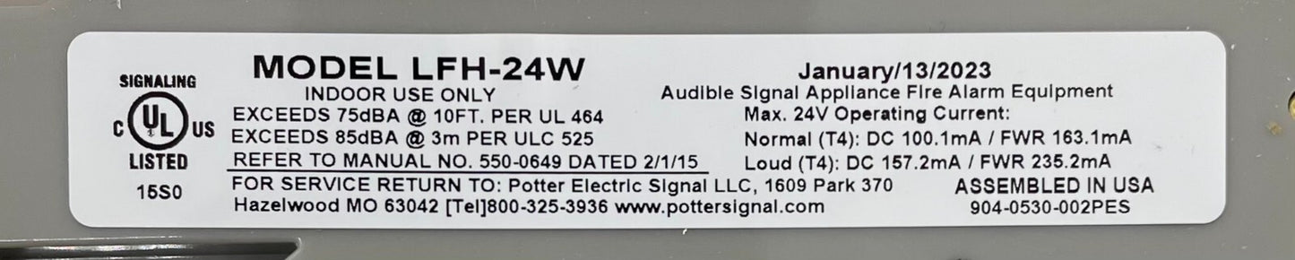 Potter LFH-24W - Same Day Shipping (SEALED)