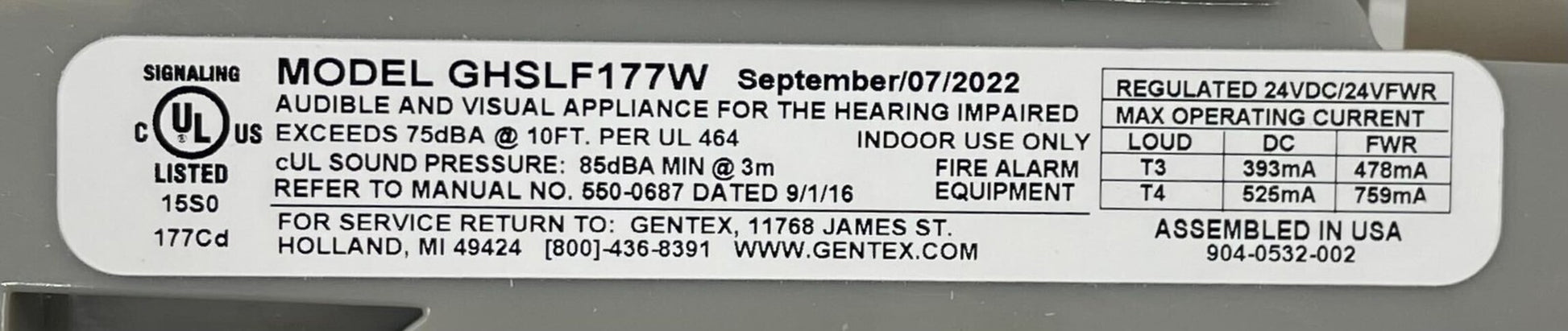 Gentex GHSLF177W - Same Day Shipping (SEALED)