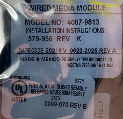 Simplex 4007-9813 Wired Media Card