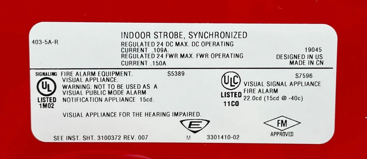 Edwards EST 403-5A-R Bell-Strobe Plate