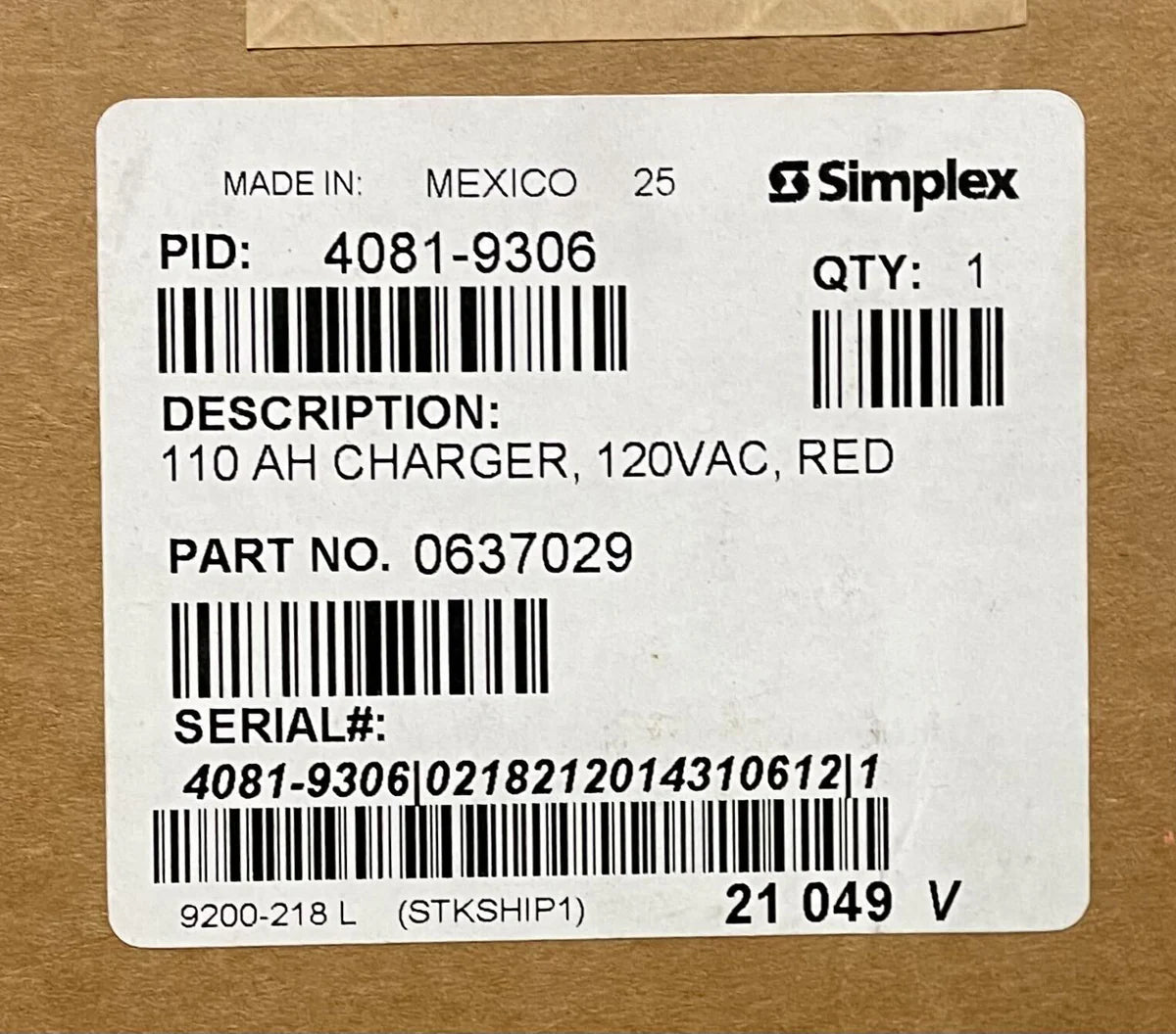 Simplex 4081-9306 Battery Charger