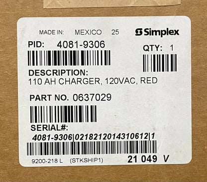 Simplex 4081-9306 Battery Charger
