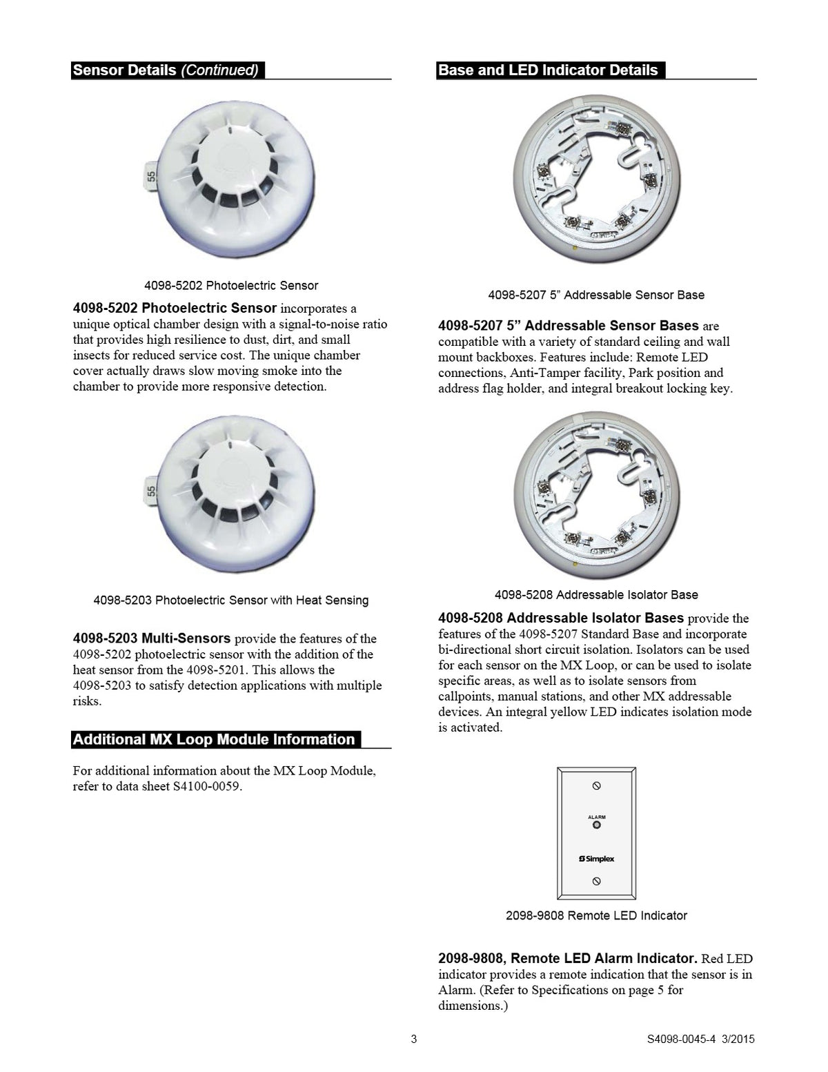 Simplex 4098-5207 5 Inches Sensor Base