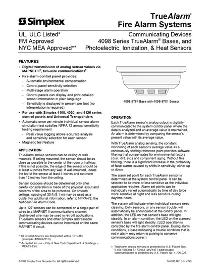 Simplex 4098-9701 TrueAlarm Smoke Detector Addressable Head