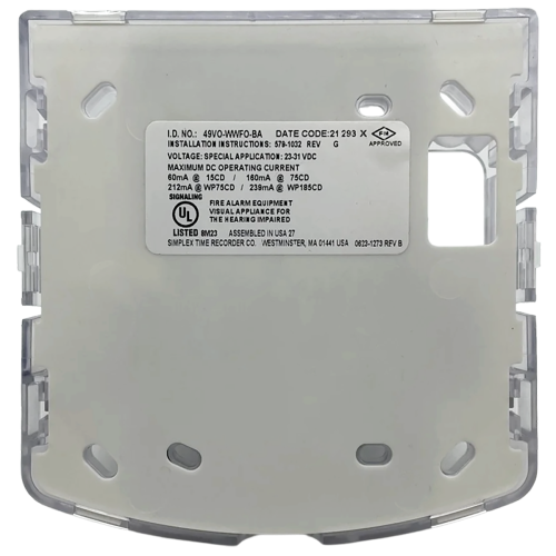 Simplex 49VO-WWFO-BA TrueAlert ES Addressable Strobe Appliance