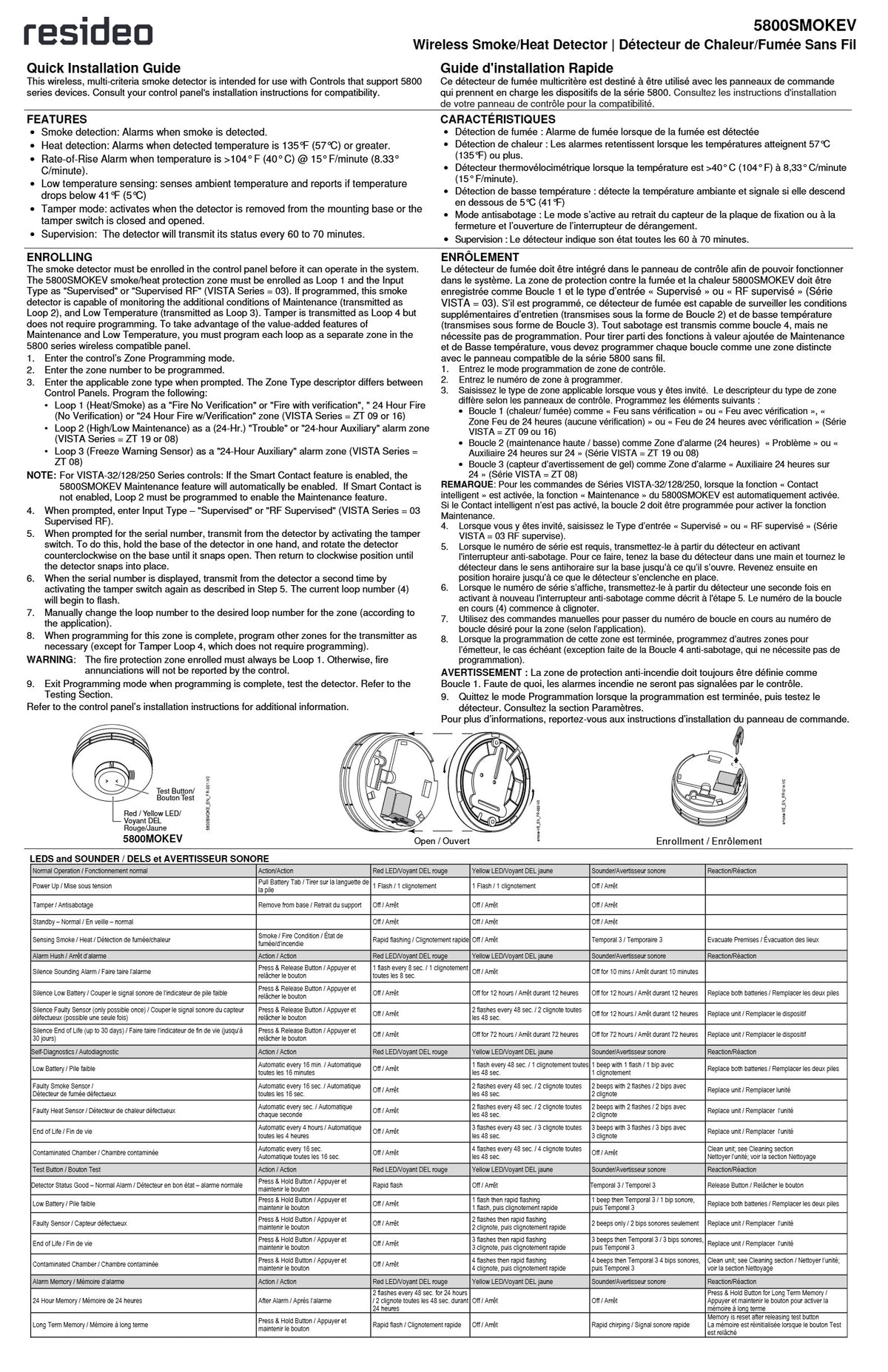 Honeywell 5800SMOKEV, Wireless Smoke Heat Detector，Batte