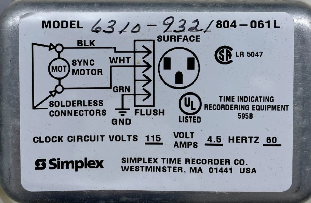 Simplex 6310-9321 Electric Synchronous Nsr 12" Round