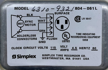Simplex 6310-9321 Electric Synchronous Nsr 12" Round