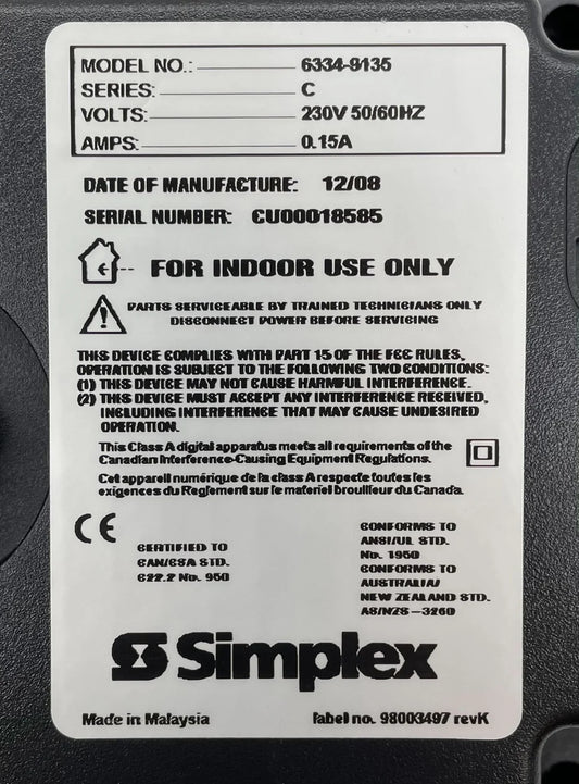 Simplex 6334-9135 Red LED 230 VAC