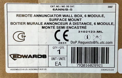 Edwards 6ANN/B-S Surface Annunciator Wall Box
