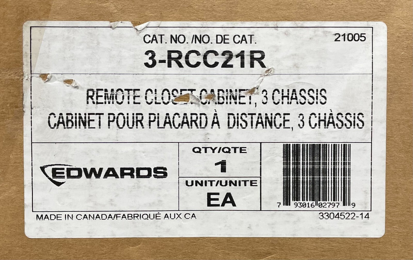 Edwards 3-RCC21R | REMOTE CLOSET ENCLOSURE | Same Day Shipping (SEALED BOX)