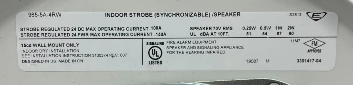 Edwards 965-5A-4RW 15 Cd Speaker Strobe