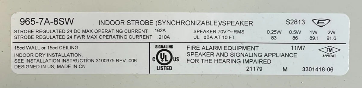 Edwards 965-7A-8SW Speaker Strobe