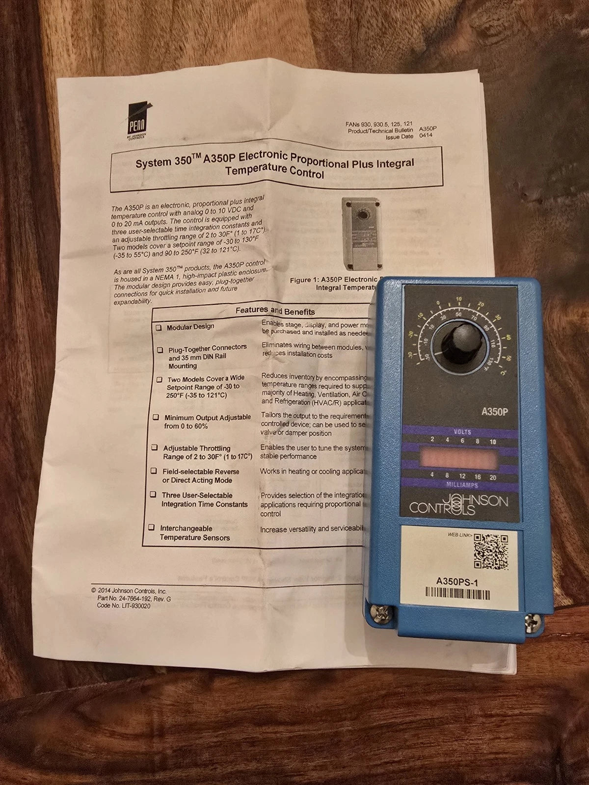 Johnson Controls A350PS-1 Eletronic Proportional Plus Integral Temperature Control