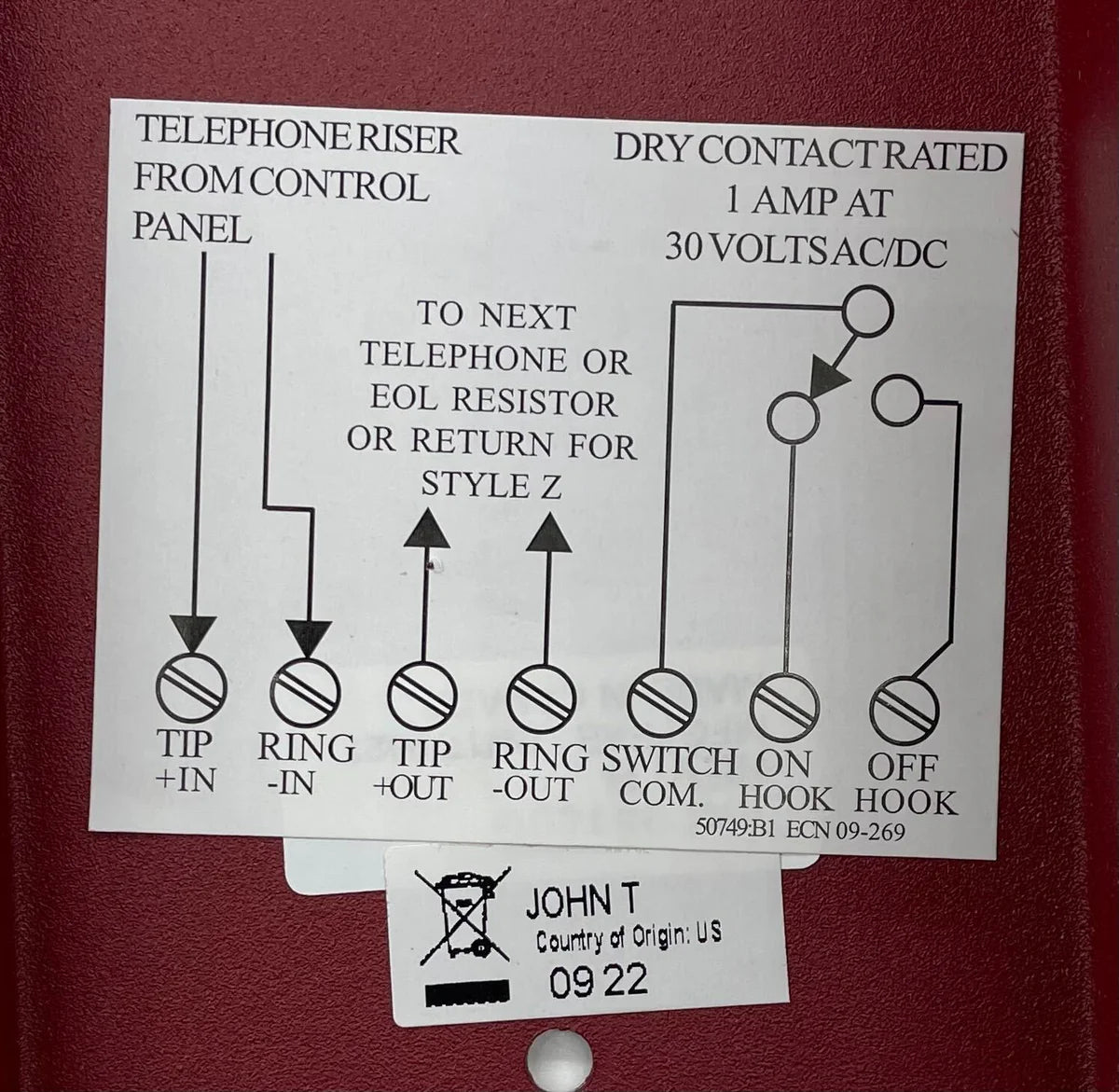 Notifier AFAWS-TELA Telephone