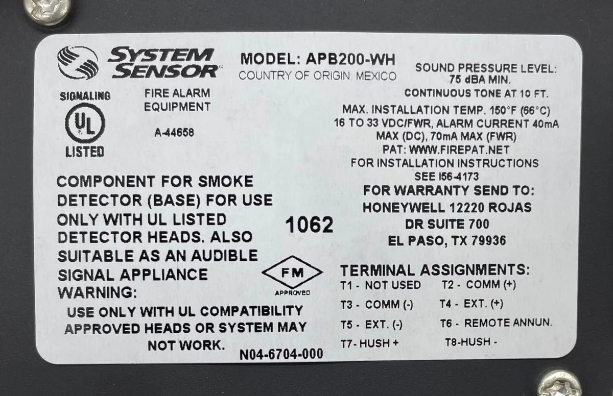 System Sensor APB200-WH Intelligent Sounder Base White