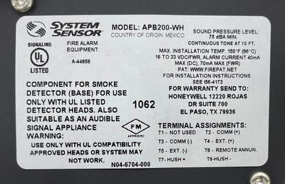 System Sensor APB200-WH Intelligent Sounder Base White