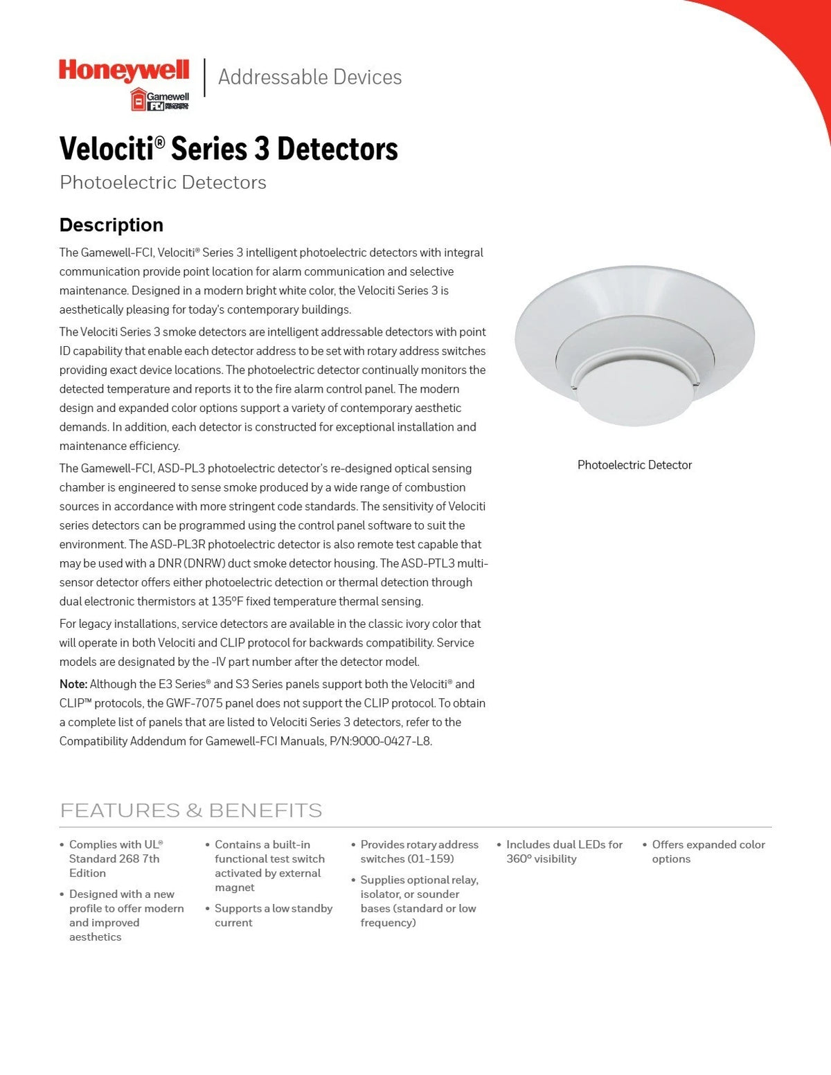 Gamewell FCI ASD-PL3-IV Photoelectric Smoke Detector - USED