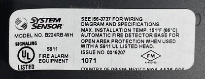 System Sensor B224RB-WH Relay Base White