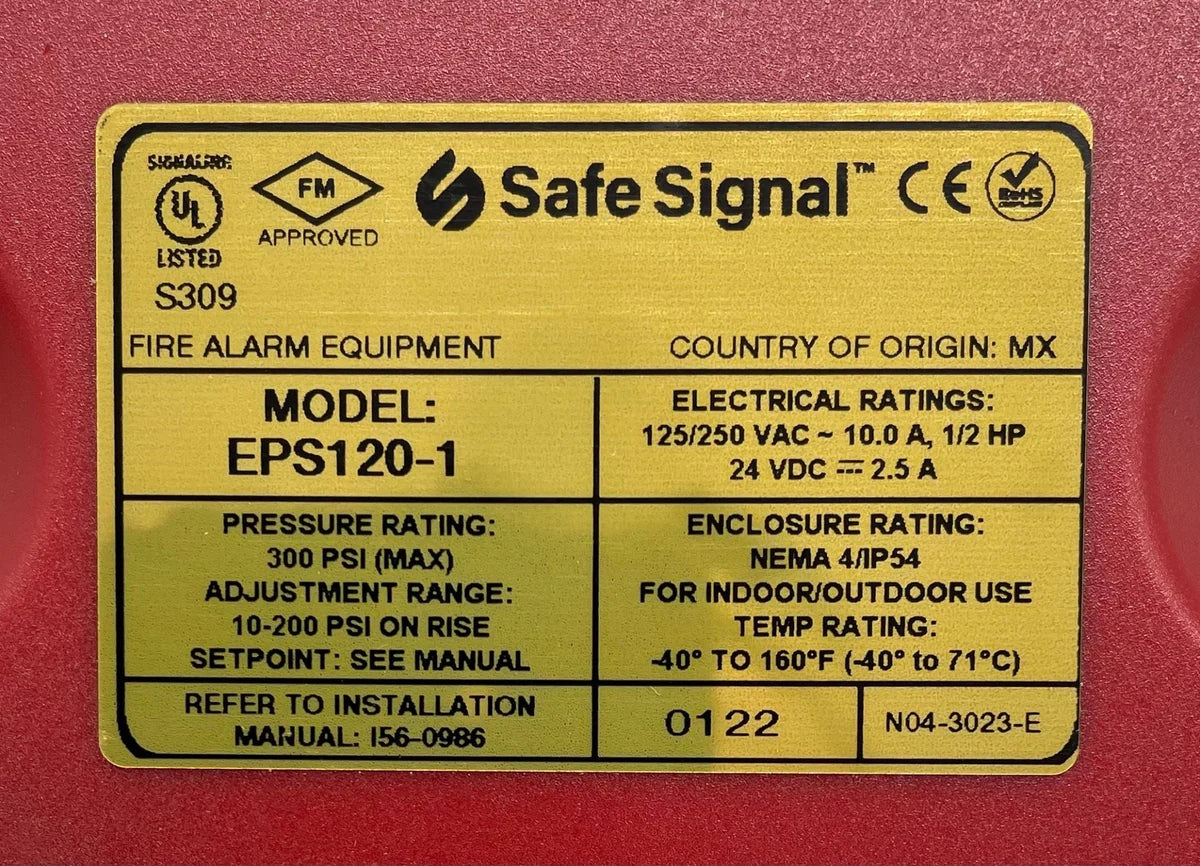 System Sensor EPS120-1 Alarm Pressure Switch