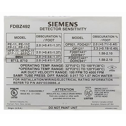 Siemens FDBZ492 2-Wire Duct Housing (No Relay)