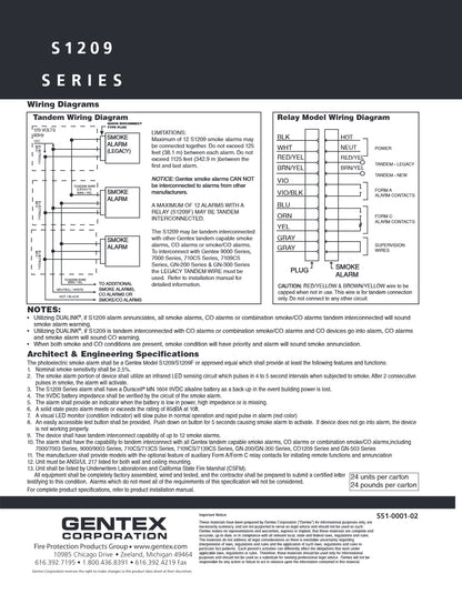 Gentex S1209 Photoelectric Smoke Alarm w/ Battery Backup
