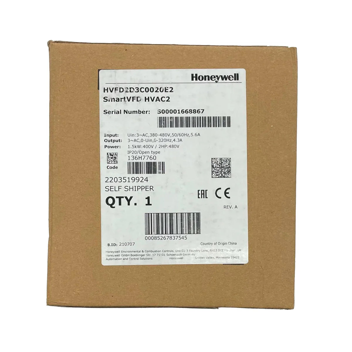 Honeywell HVFD2D3C0020E2 Smart VFD HVAC2