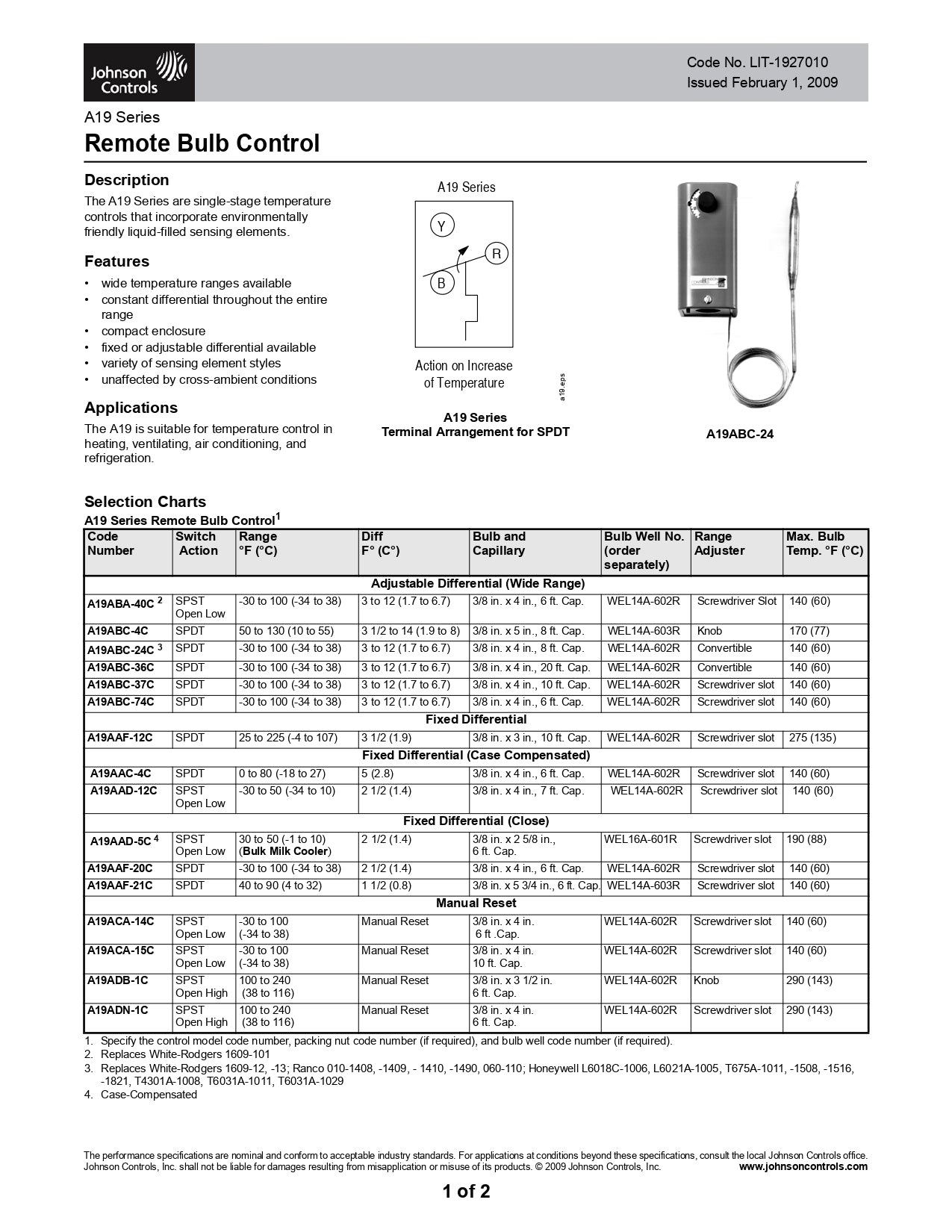 Johnson Controls A19ABC-24C A19 Series Remote Bulb. Control