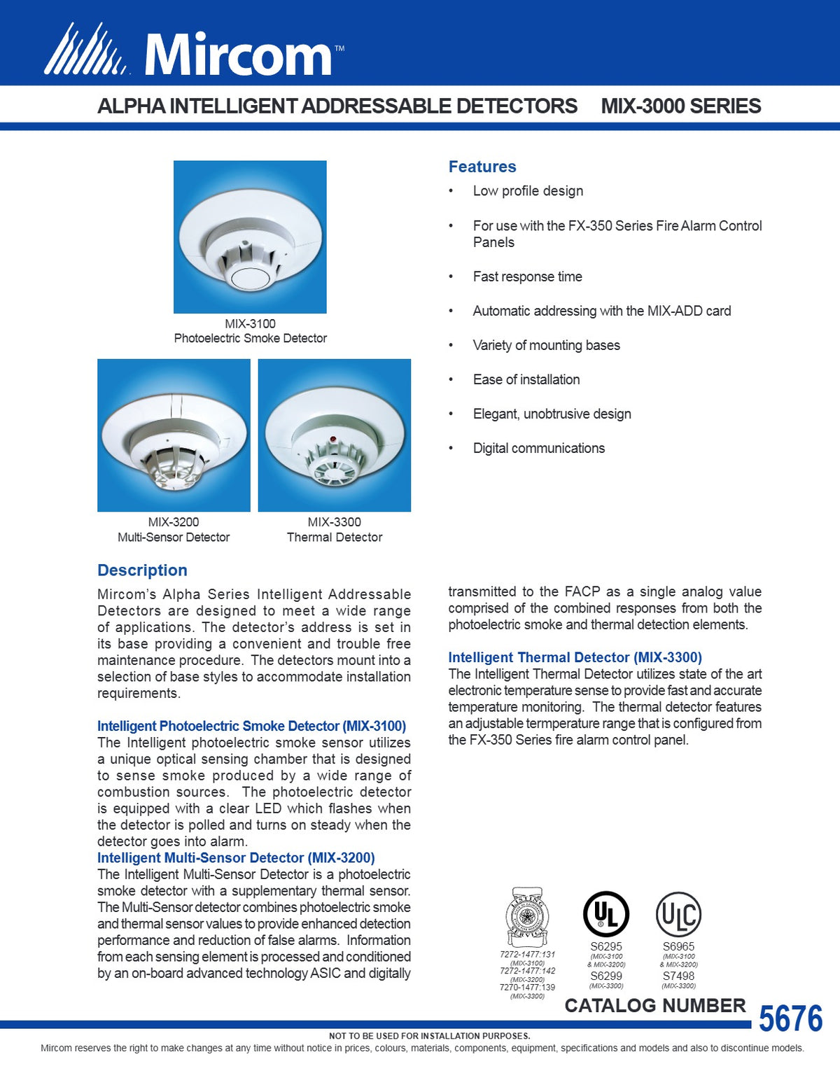 Mircom MIX-3100 Intelligent Addressable Photoelectric Smoke Detector