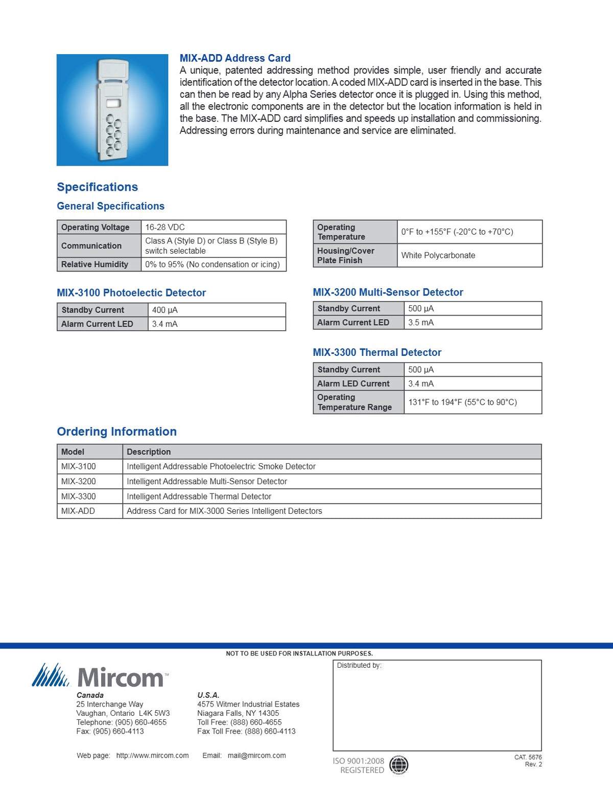 Mircom MIX-3100 Intelligent Addressable Photoelectric Smoke Detector