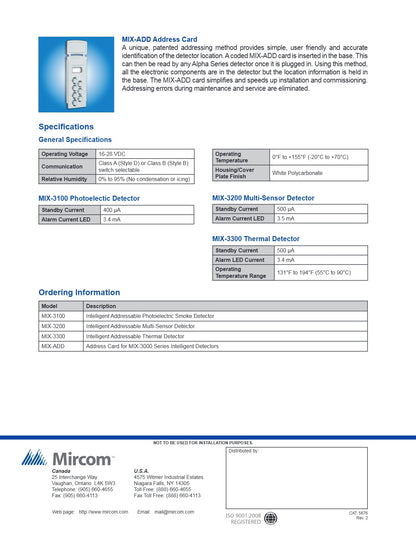 Mircom MIX-3100 Intelligent Addressable Photoelectric Smoke Detector