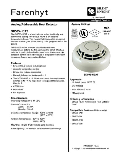 Silent Knight SD505-HEAT Addressable Heat Detector