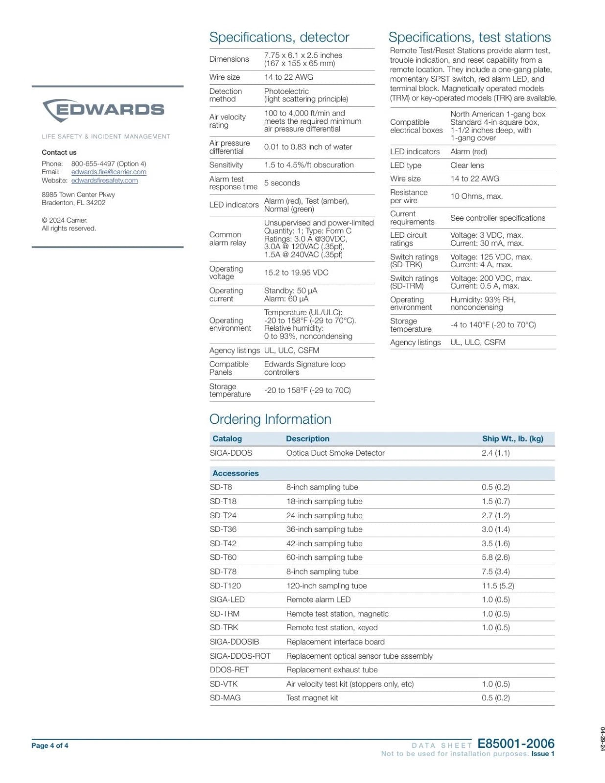 Edwards EST SIGA-DDOS Optica Duct Detector