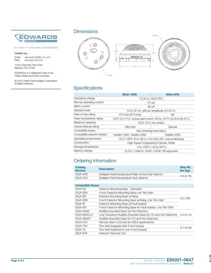 Edwards EST SIGA-HRD RoR Heat Detector