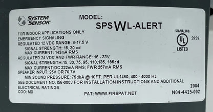 System Sensor SPSWL-ALERT Wall Mount Speaker Strobe