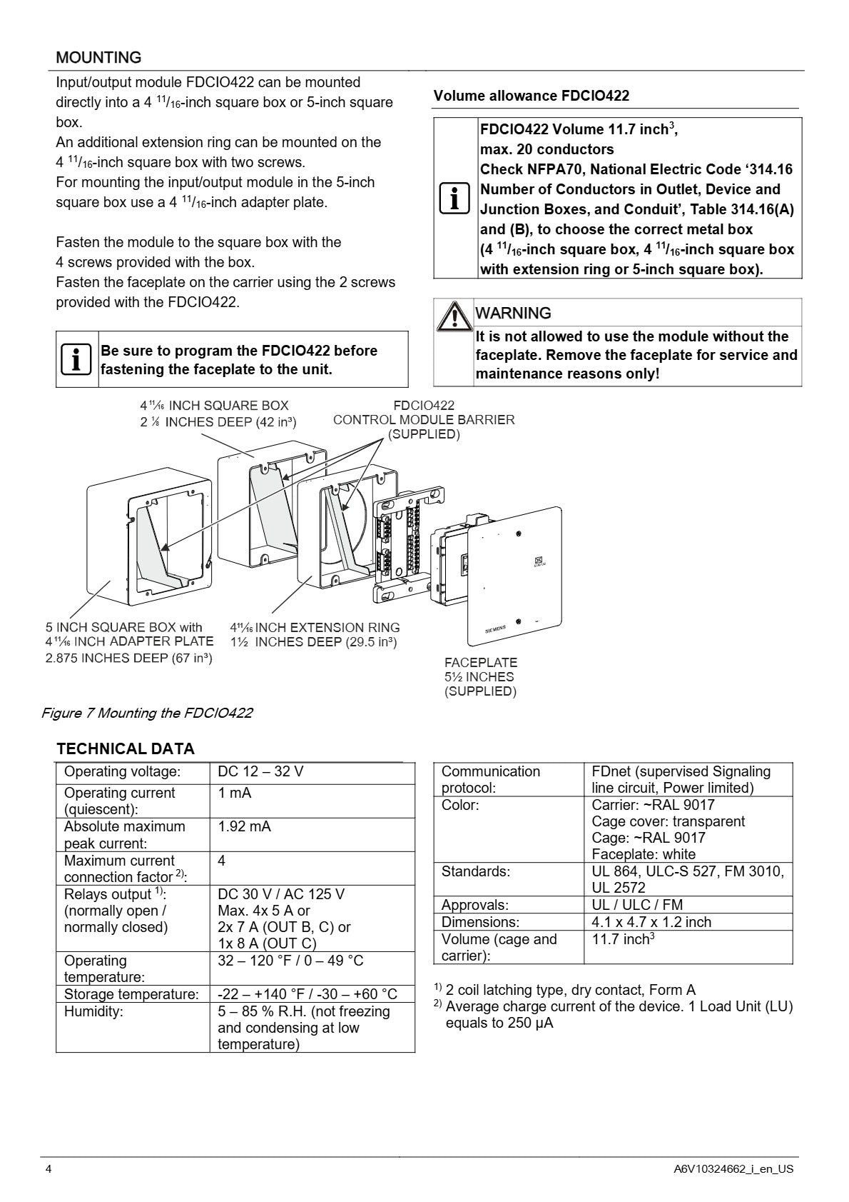 Siemens FDCIO422 Addressable Input / Output Module
