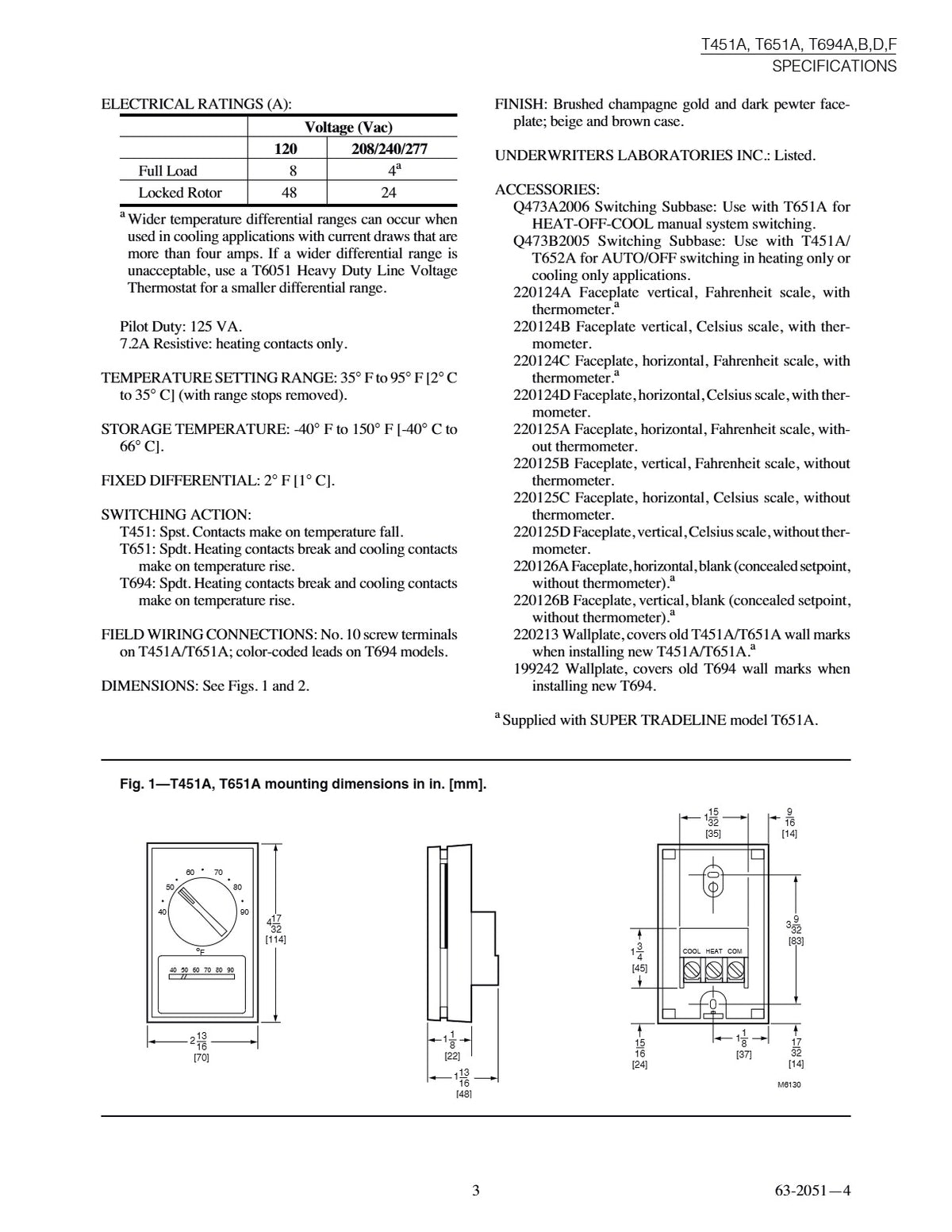 Honeywell T651A3018 Medium Duty Line Voltage Thermostat