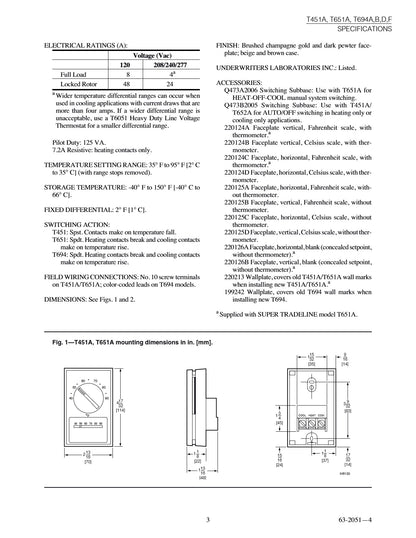 Honeywell T651A3018 Medium Duty Line Voltage Thermostat