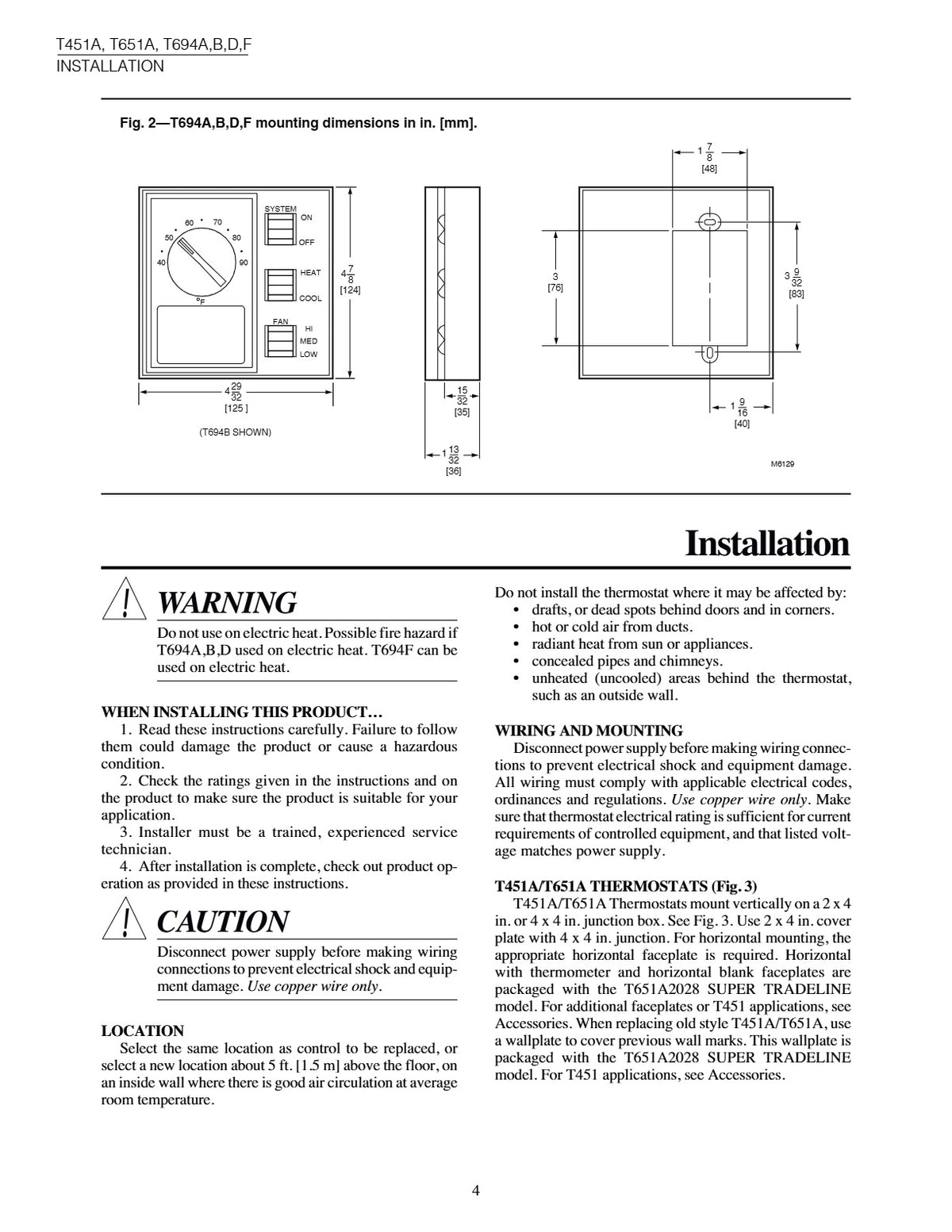 Honeywell T651A3018 Medium Duty Line Voltage Thermostat