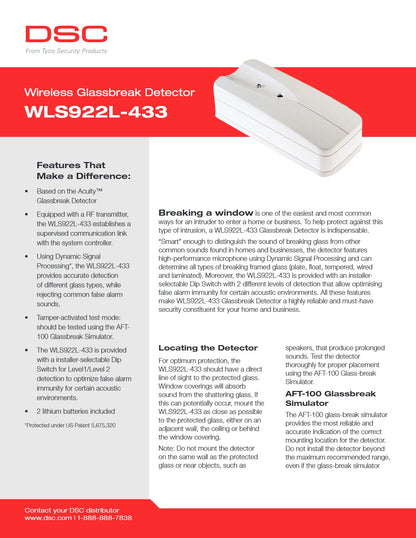 DSC WLS922L-433 Wireless Glassbreak Detector